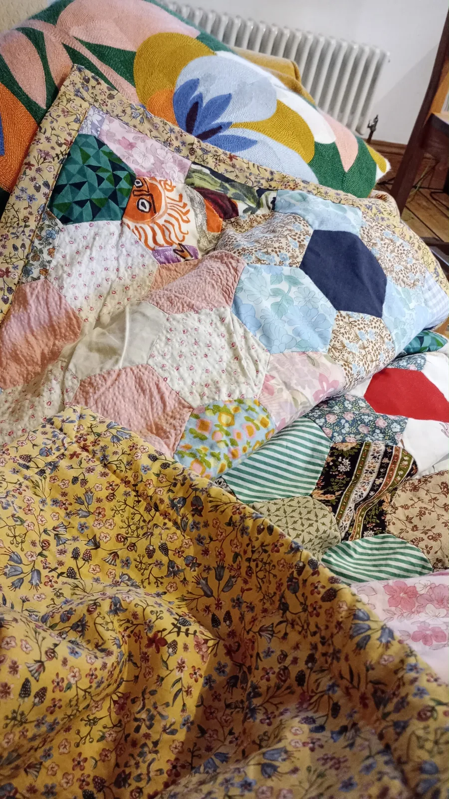 Colourful patchwork heirloom quilt backed by Sew n Sew, photographed by customer Jenny Randall